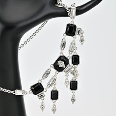 Original Vintage Designer Silver Onyx Zirconia Rhinestone Gemstone Necklace