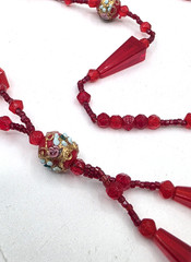Antique 1920’s Red Ventian Glass Flapper Sautoir Necklace