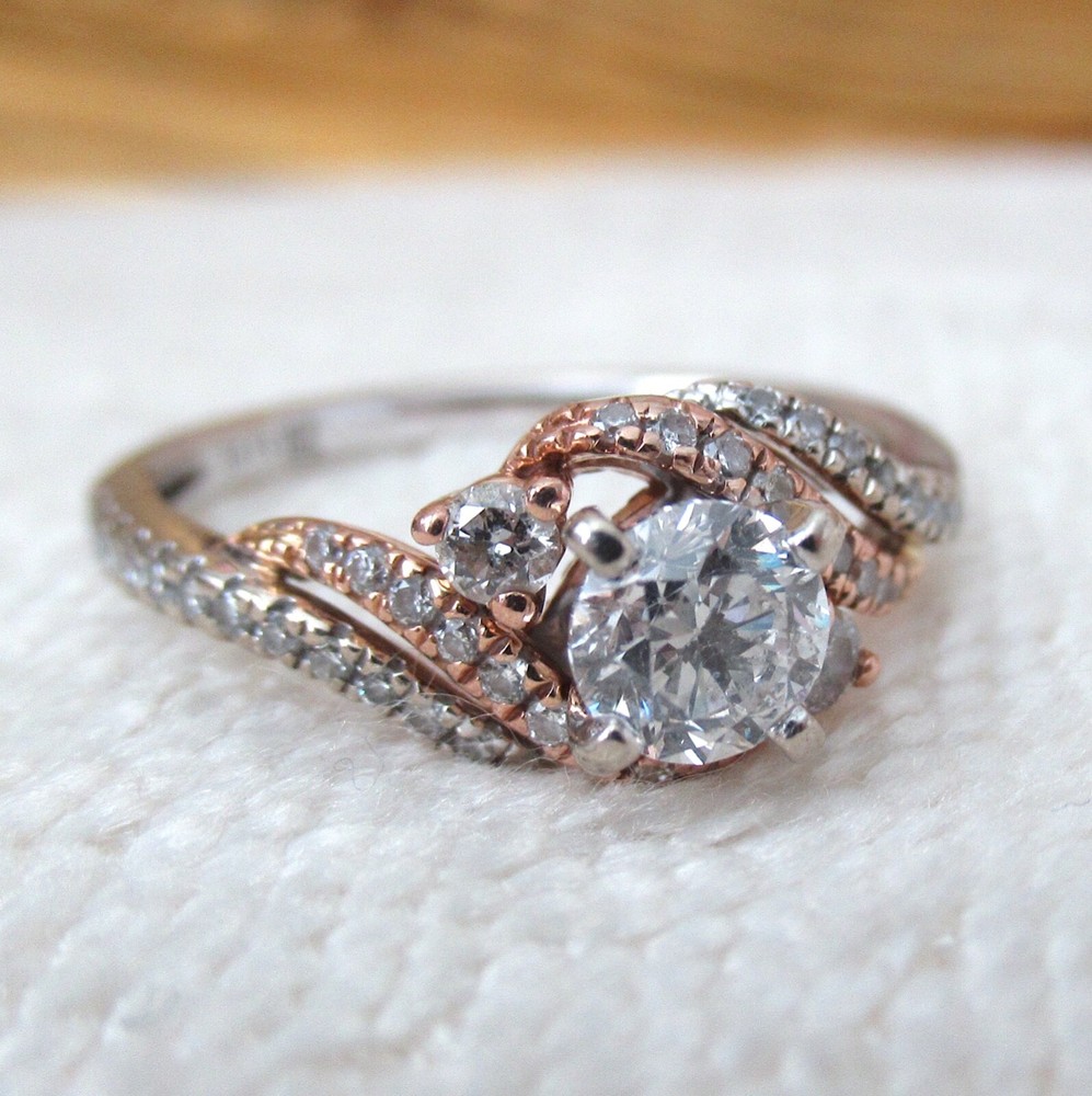 14k Gold Diamond Crossover Engagement￼ Ring Solitaire LLJ Modern Heirloom 585