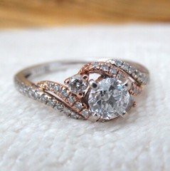 14k Gold Diamond Crossover Engagement￼ Ring Solitaire LLJ Modern Heirloom 585