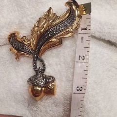 Avon Vintage Acorn Leaf Brooch Gold Silver Tone Rhinestone Fall Autumn Jewelry