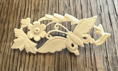 2 Vintage Hand Carved Butterfly Flower & Foliage Brooch Pin Open Work Detail