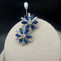 Vintage B David Silver Tone Blue Rhinestone Crystal Necklace Bracelet Clip Ons