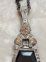 Vintage Art Deco Necklace Blue Glass Articulated 15 Inches/2.25 In Pendant READ