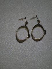 Vintage Brass Drop Earrings with Mother Of Pearl Oval Cabochon Stone