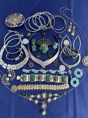 Vintage Jewelry Lot Mexico Alpaca Boho Ethnic Tribal Runway 30 Pc Bracelet Nlace