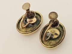 Antique Art Nouveau Repousse Gold Filled Opaline Glass? Screwback Earrings