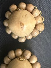Vintage Marvella Wood Bead Cluster Dome Clip On Earrings Signed 1.25 Inch