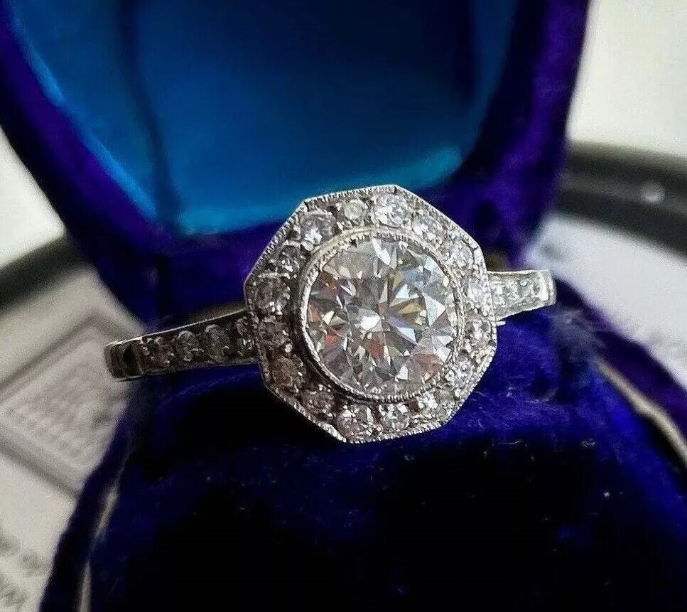 Art Deco Vintage 1.50Ct Round Cut Lab Created Diamond 925 Silver Engagement Ring