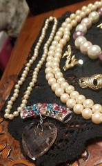 Vintage Jewelry Lot, Pearl Necklaces, Brooches, Slides, Ring, Earrings, 20 Items