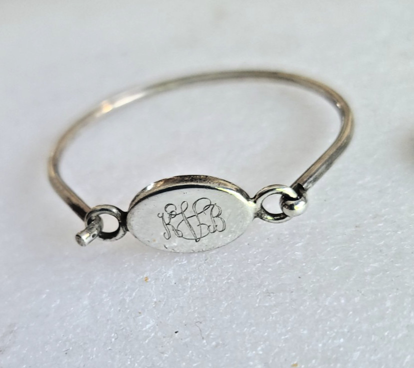 Monogram KBV Vintage Hinged Bangle Bracelet Signed Judith Jack 6 3/4″