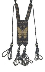 Antique Art Deco Lot 2 Flapper Seed Bead Necklaces Sautoir Butterfly Red Lariat