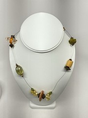 Vtg Artisan Mixed Glass Beads Wire Stations Necklace Multicolor Long Boho