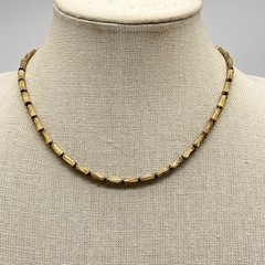 Vintage Bamboo Link Necklace Antiqued Textured Gold Tone 15.5″