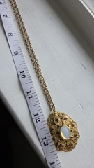 Vintage West Germany Unsigned Opal Opalite Filigree Pendant Necklace