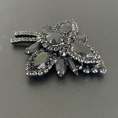 Vintage Jet Black Rhinestone Juliana? D&E Flower Plant Statement Brooch Pin