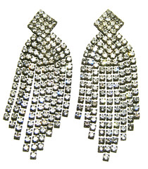 3 1/8″ Long Chandelier Pierced Earrings Vintage Rhinestones Silvertone