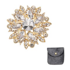 Vintage Crystal Rhinestone Brooch 2.1 Inch Flower Brooch Gold