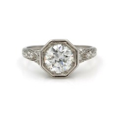 Octagon Wedding Vintage Art Deco Ring 14K White Gold Over 2 Ct Simulated Diamond