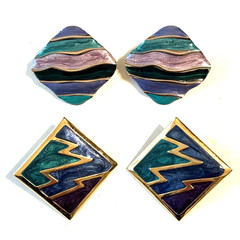 Vintage 1980s 1990s Enamel Earrings Lot Pierced Red Blue Statement Some Signed