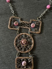 Vintage Casa Maya Mexico Necklace Copper Brass Pink Color Beads —