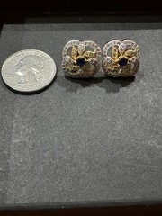 Beautiful Vintage Onyx Center CZ Cubic Zirconia Gold Tone Stud Earrings