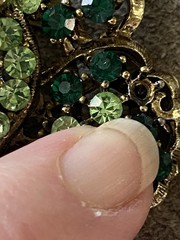Weiss Green Rhinestone Flower Brooch Signed