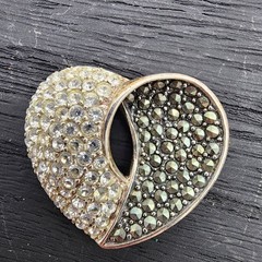 Vintage 925 Sterling Silver Thailand Marcasite Crystal Split Heart Slide Pendant