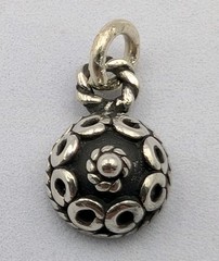 Vintage 925 Sterling Silver Bali Flower Dome Charm Small Half Bead 1.1g Filigree