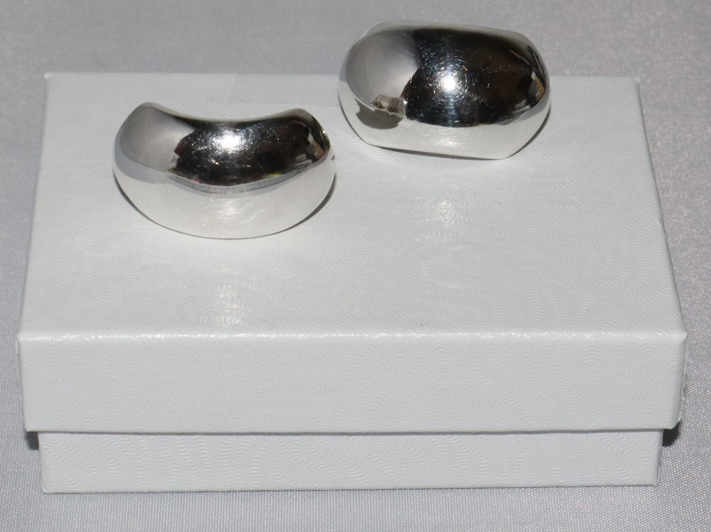 Vintage Sterling Silver Chunky Curved Concave Mexico TR-57 Post Earrings 14 grm