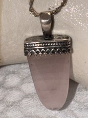 Woman’s Vintage Sterling Silver Necklace With Pink Quartz Pendant Signed 925