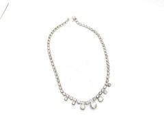 Vintage 1950s 1960s Rhinestone Collar Choker Necklace Glam Bling Silver Wedding