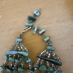 Vintage 5 Strand Faux Jade Green Shell Nugget Bead Choker Necklace Hook Closure