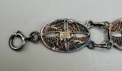 Vintage 835 Silver Enamel Filigree Panel Bracelet Green Floral European 10.65g