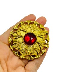 Vintage LADY REMINGTON gold red glass designer runway brooch