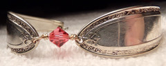 VTG 1940’S SILVER PLATE SPOON ARTIST CUT AUSTRIAN PINK CRYSTAL LINK BRACELET