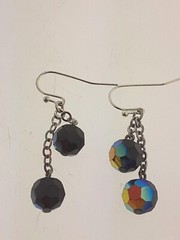 Black Crystal AB Bead Dangle Earrings 1.5 in