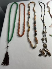 Vintage Asian Jade Rose Quartz Carved Beaded Necklaces Bracelet Jewelry Lot 7pcs