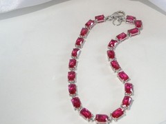 Sterling Silver 925 Lab Created Pink Ruby Tennis Bracelet 8″