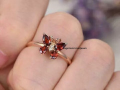 Beautiful 2Ct Pear Red Garnet Butterfly Engagement Ring 14K Yellow Gold Finish