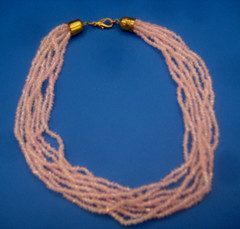 NECKLACE vintage Pink seed beads 8 strands glass diagonal cut 18″ collar length