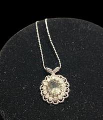 Peridot & Cubic Zirconia Gemstone Pendant with silver chain ~ Marked with M