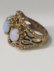 Vintage 18K Gold Plated 3 Stone Faux Fire Opal Three Stone Gold Tone Ring Size 6