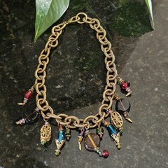 Charm Necklace Chunky Chain Glass Bauble Bead 19″