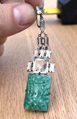 Antique Art Deco Carved Green Peking Glass Faux Jade Screw-Back Earrings