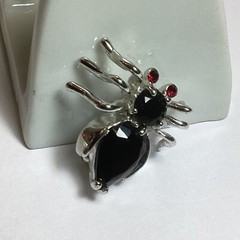 SPIDER BROOCH AWESOME BLACK JET RHINESTONE W/RED RHINESTONE EYES SILVERTONE