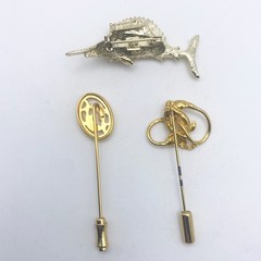 Lot of 3 Gold Tone Fish Lapel/Stick Pin Brooches – Gerry’s Swordfish + Fish