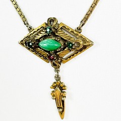 Vintage Art Deco Revival Flux Stone Lavalier Choker Necklace 15in C17