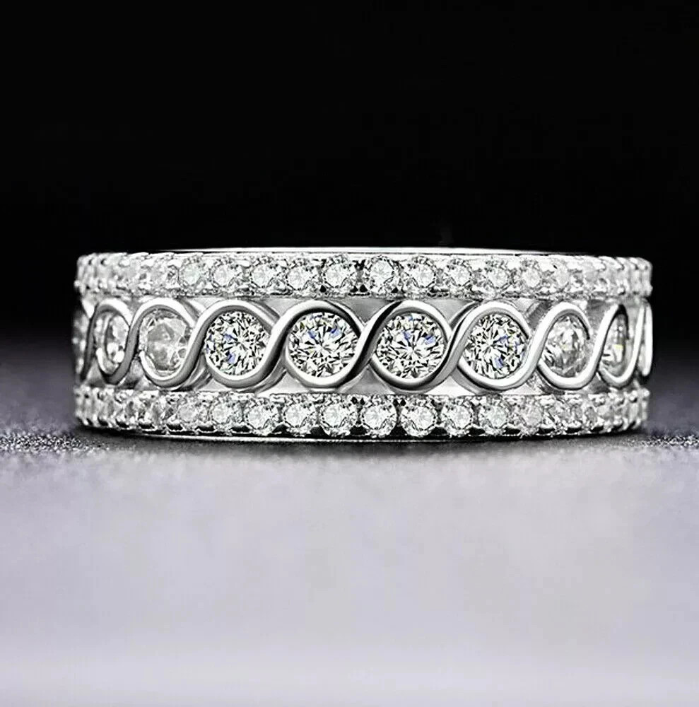 Art Deco Vintage Style Lab Created Diamond Engagement 14k White Gold Finish Ring