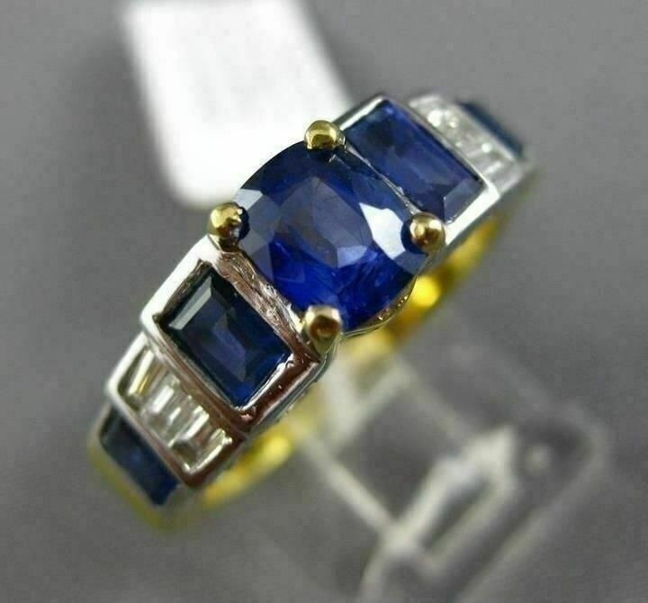 ESTATE 2.46CT DIAMOND & SAPPHIRE 18KT TWO TONE GOLD 3D FILIGREE ENGAGEMENT RING